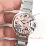 Cartier Replica Ballon Bleu De 36mm Stainless Steel Watch with Pink Roman Dial 